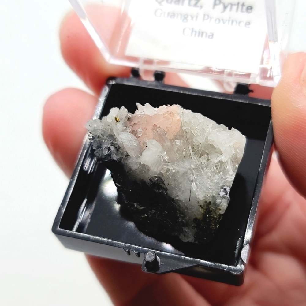 CLEARANCE Rhodochrosite, Pyrite, & Crystal Thumbnail Mineral Specimen